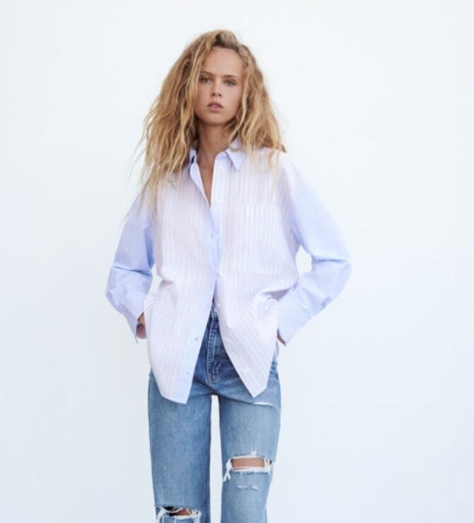 ZARA - STRIPED POPLIN SHIRT ORANGES